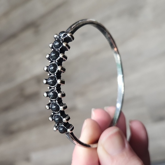 Source Unknown Jewelry - Vintage Silver and Black Row Solid Bracelet